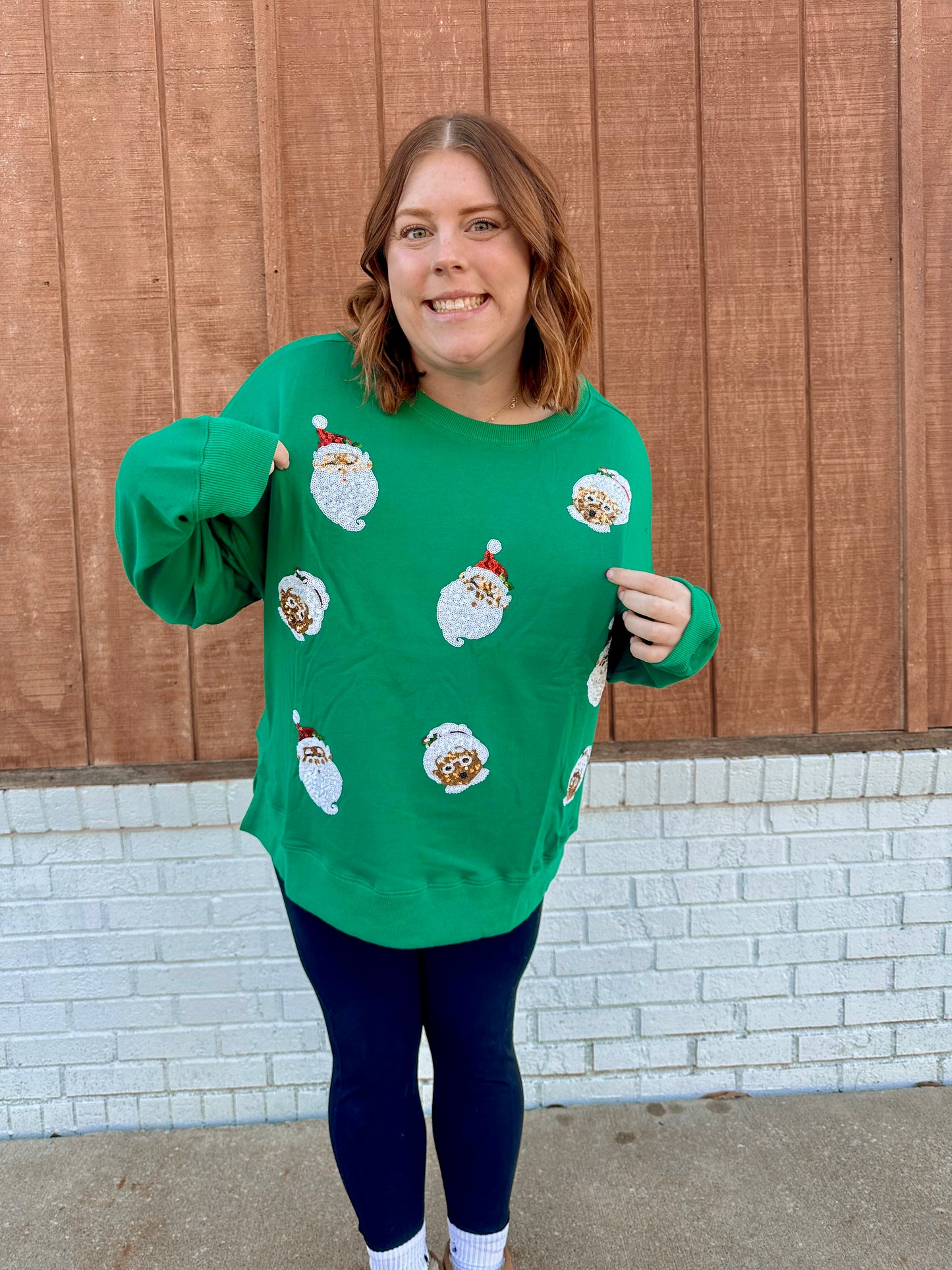 Green Sequin Santa Sweatshirt