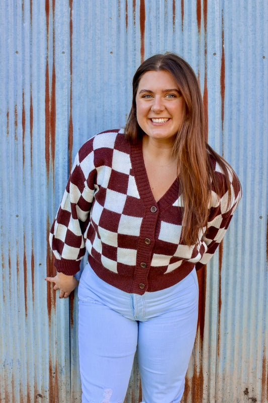 Brown Checkered Cardigan