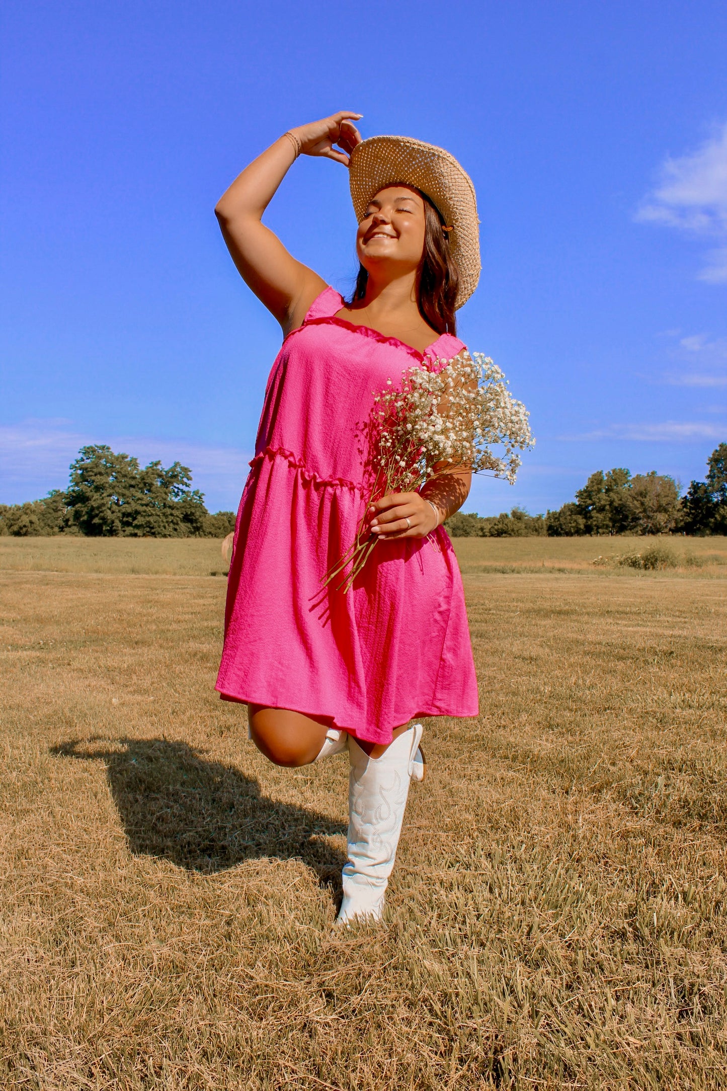 Pink Gauze Ruffle Dress