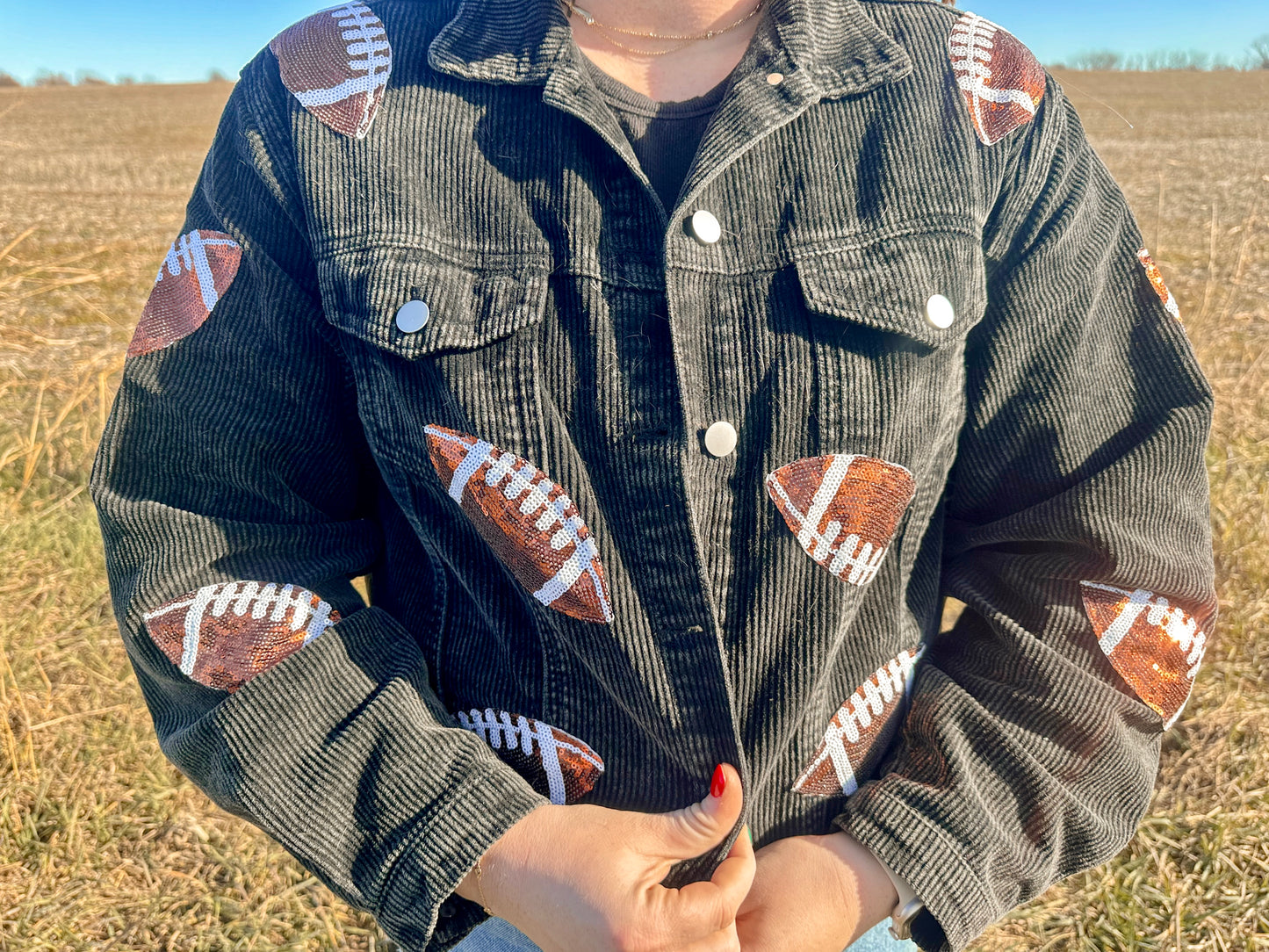 Black Sequin Football Jacket