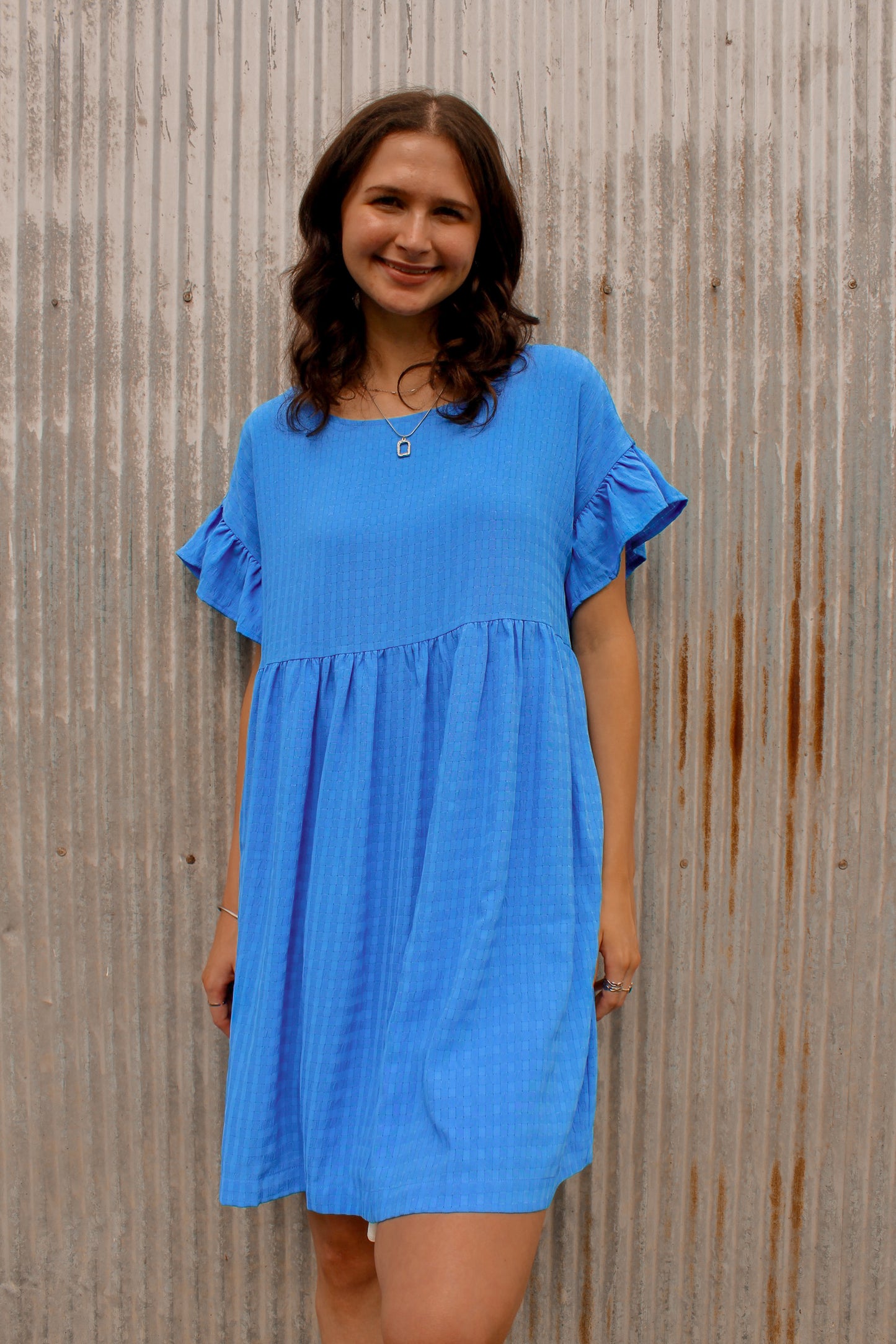 Blue Ruffle Sleeve Dress