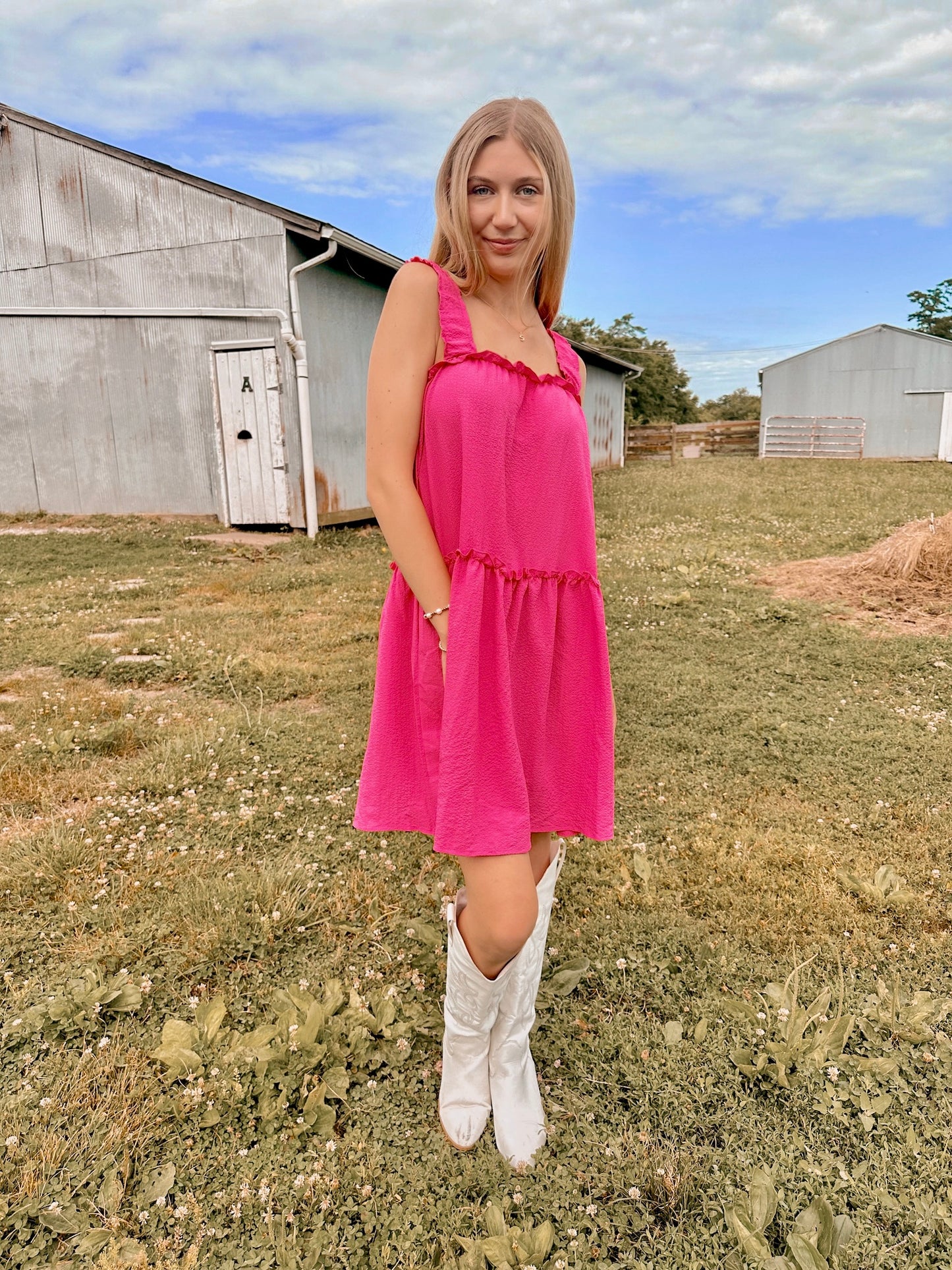 Pink Gauze Ruffle Dress