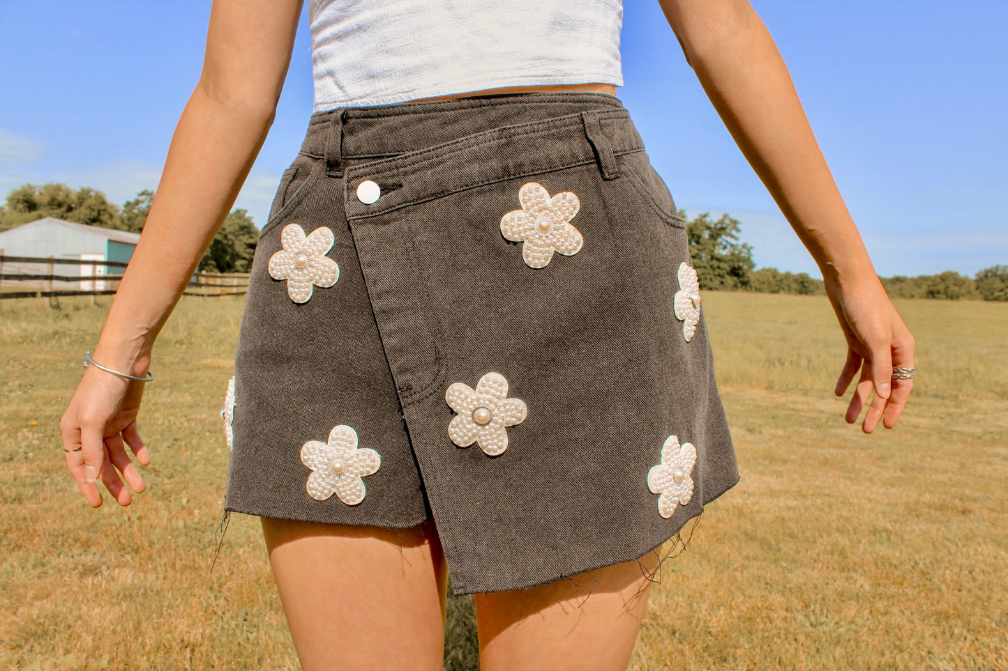 Black Floral Wrap Shorts