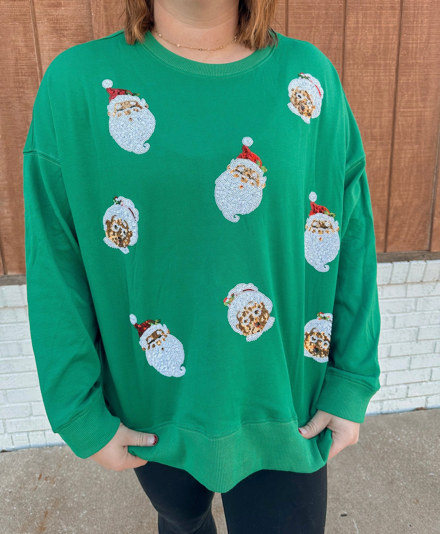 Green Sequin Santa Sweatshirt