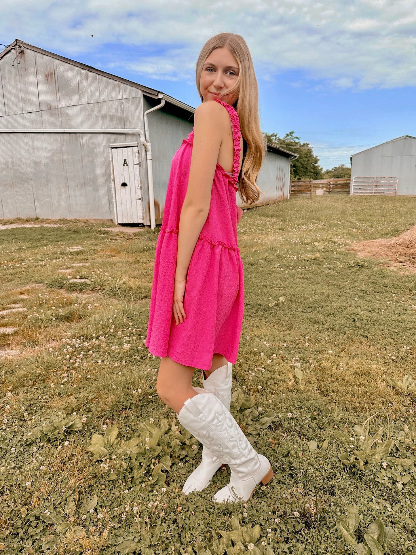 Pink Gauze Ruffle Dress