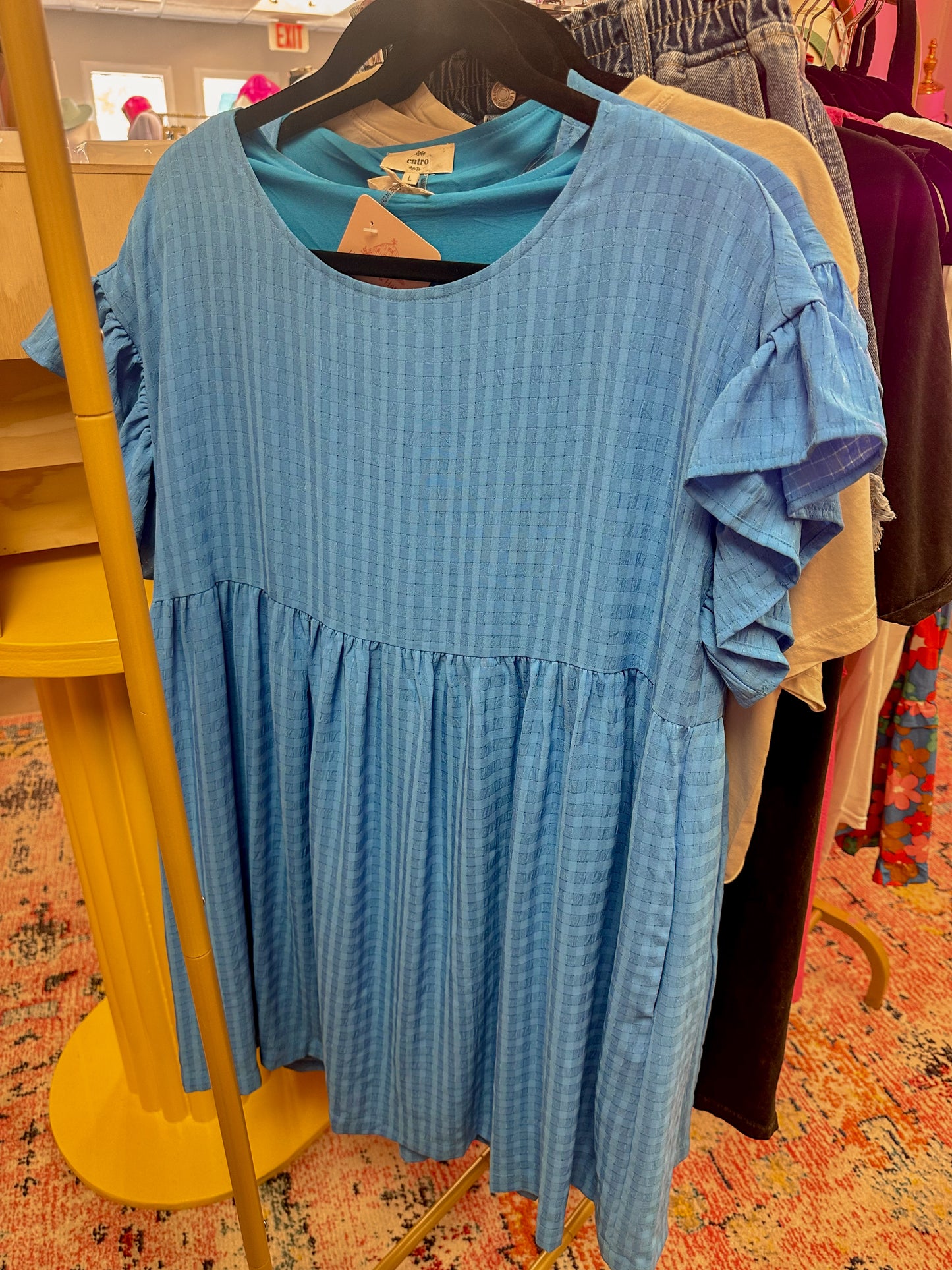 Blue Ruffle Sleeve Dress