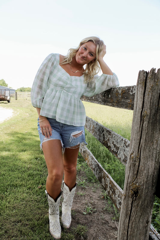 Sage Gingham Top