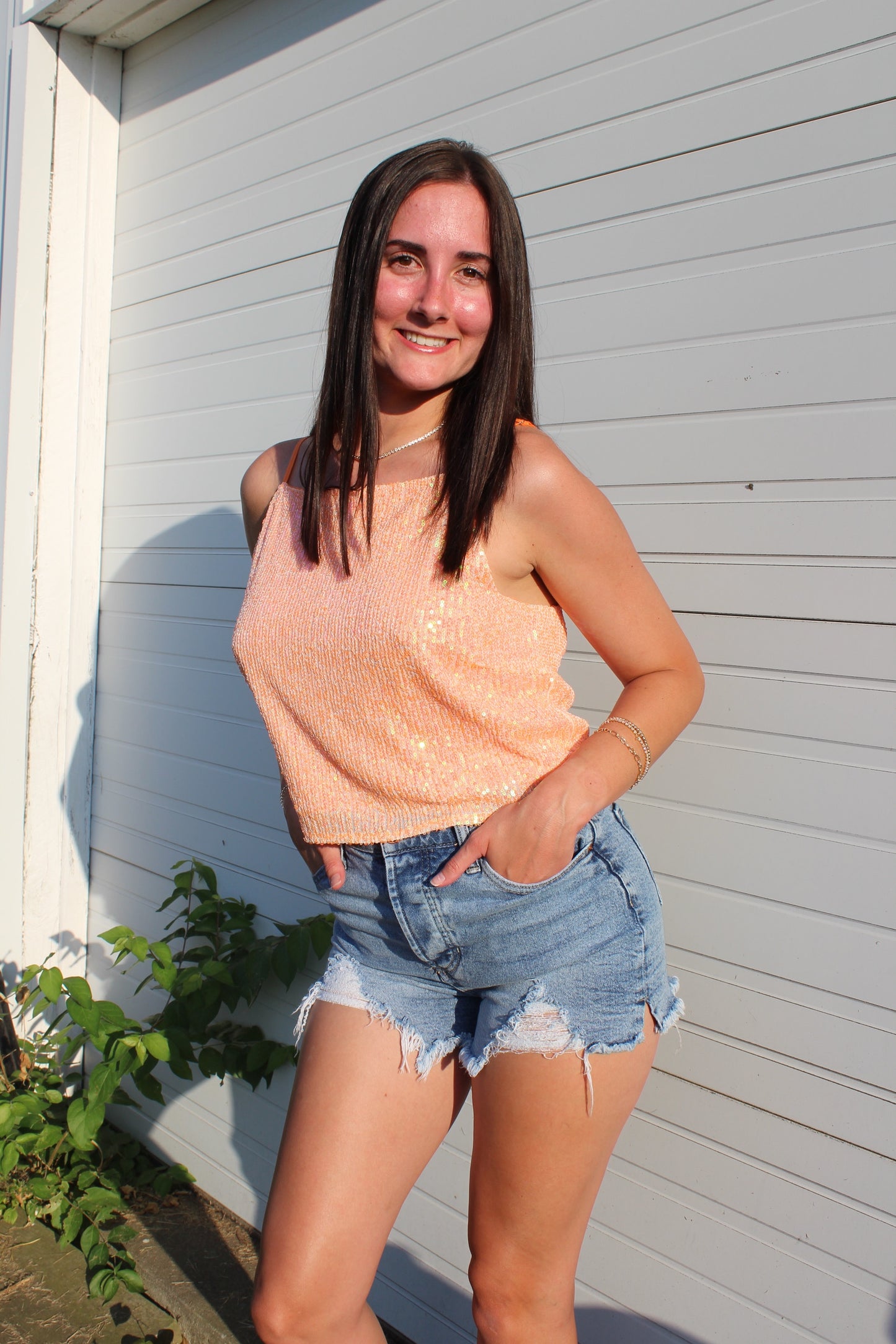 Orange Sequin Top